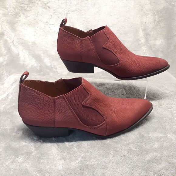 Lucky Brand Joelle Western Leather Ankle Boots Booties Red Cowgirl Size 8.5M - Picture 1 of 12